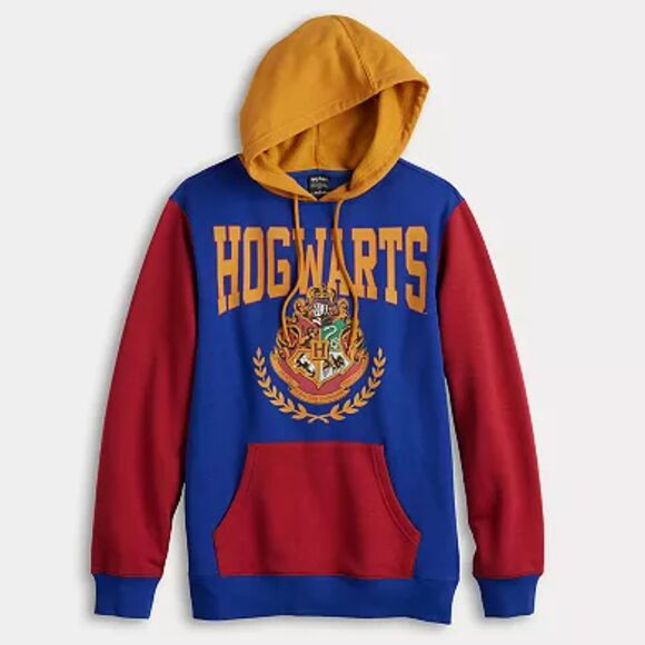 Men's Harry Potter Hogwarts Colorblock Hoodie Sweatshirt Large - Picture 1 of 3